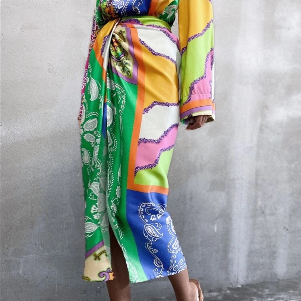 Shein Paisley Print Side Slit Knot Midi Skirt